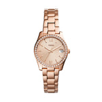 Fossil Scarlette Mini Three-Hand Date Rose Gold-Tone Stainless Steel Watch Women ES4318