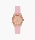 Skechers Vanowen Women's 32MM Metal Glitz Case and Silicone Strap Quartz Analog Watch, Rose Gold & Pink