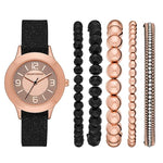 Skechers QUARTZ ROSE GOLD-TONE DIAL BLACK SILICONE WATCH + BRACELETS GIFT SET SR9025