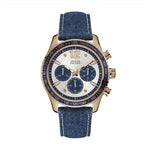 GUESS W0970G3 MEN'S CHRONOGRAPH QUARTZ ROSE GOLD BLUE LEATHER STRAP WATCH