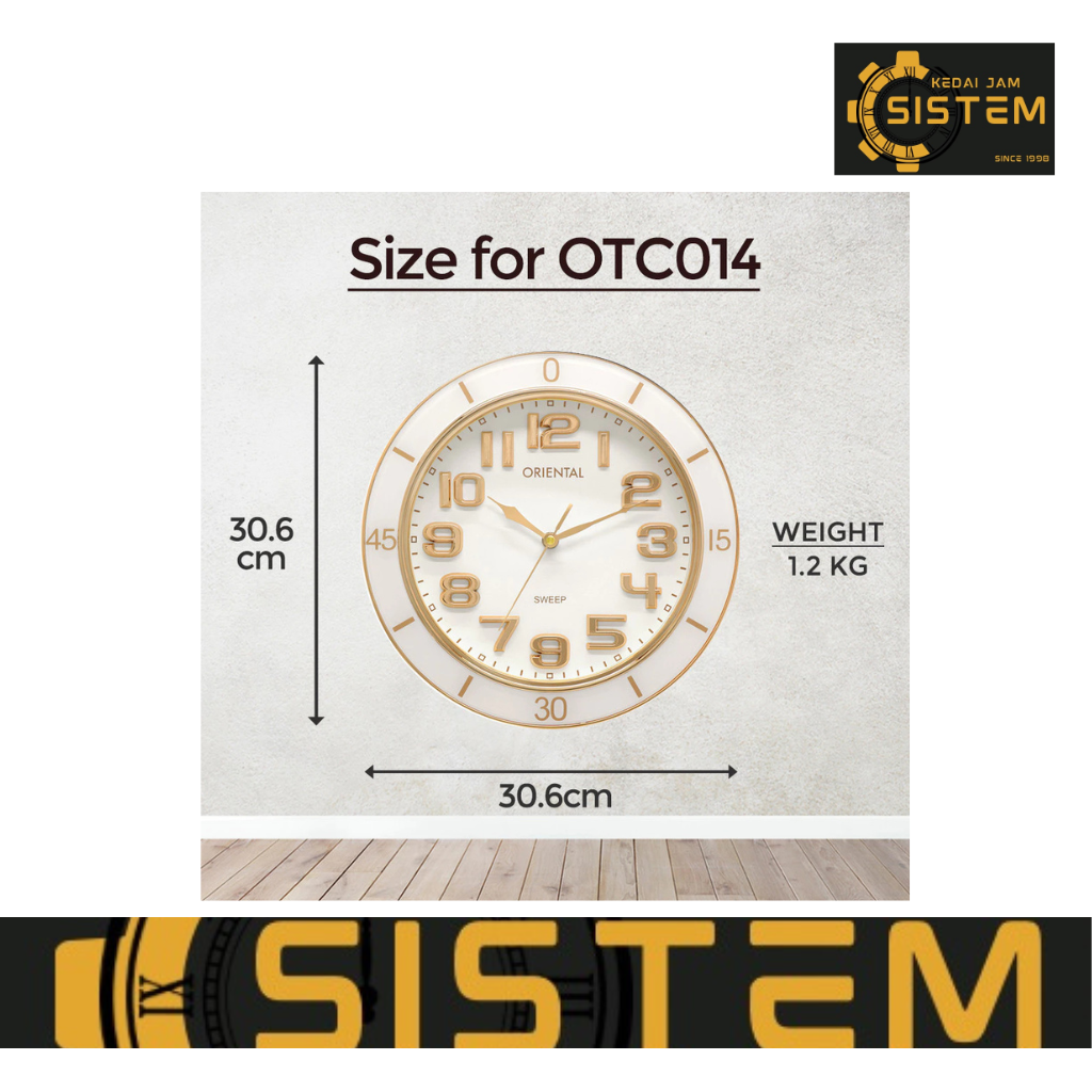 ORIENTAL Analog Wall Clock Numeric Quartz Silent Sweep Second Movement Jam Dinding Hiasan Bulat OTC014