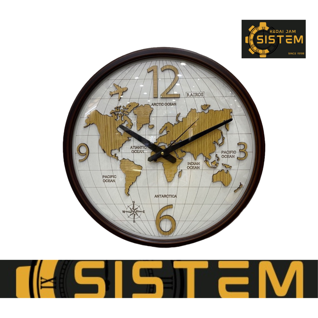 Kairos KWN012 Wold Map Sweep Movment Wall Clock