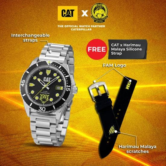 CATERPILLAR x Harimau Malaya FAM 2.0 Limited Edition Men Watch QC-141-11-117F | Analog | Stainless Steel Strap | 2 Yrs Warranty
