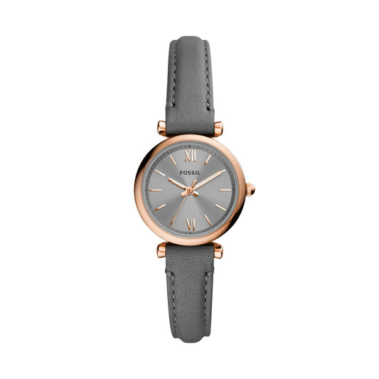 Fossil Carlie Mini Three-Hand Gray Leather Watch