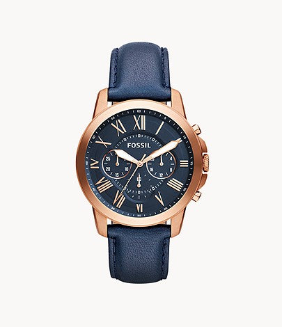 Fossil Grant Chronograph Navy Leather Watch FS4835