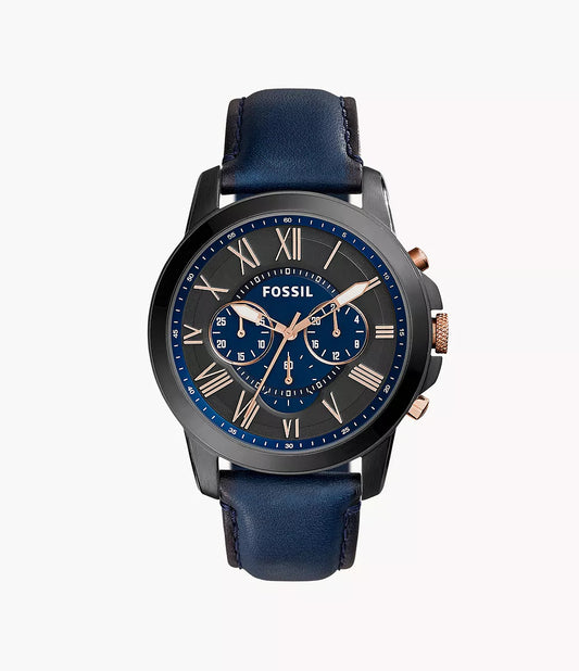 Fossil Grant Chronograph Navy Leather Watch FS5061