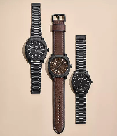 Fossil Machine Three-Hand Date Black Stainless Steel Watch FS5971