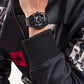 GUESS MEN BLACK CASE BLACK GENUINE LEATHER/SILICONE WATCH