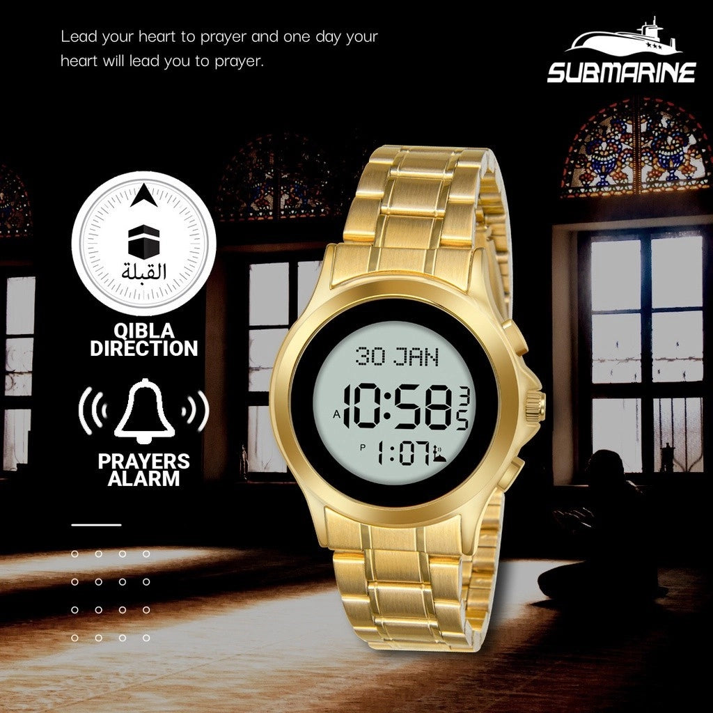 SUBMARINE Islamic Prayers Companion Men Watch Waterproof SalaahSync Watch QiblaQuest Timepiece Alarm Jam Tangan J-237