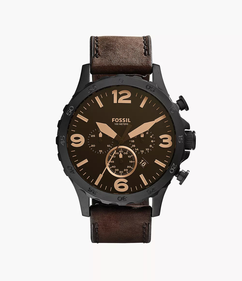 Fossil Nate Chronograph Brown Leather Watch JR1487