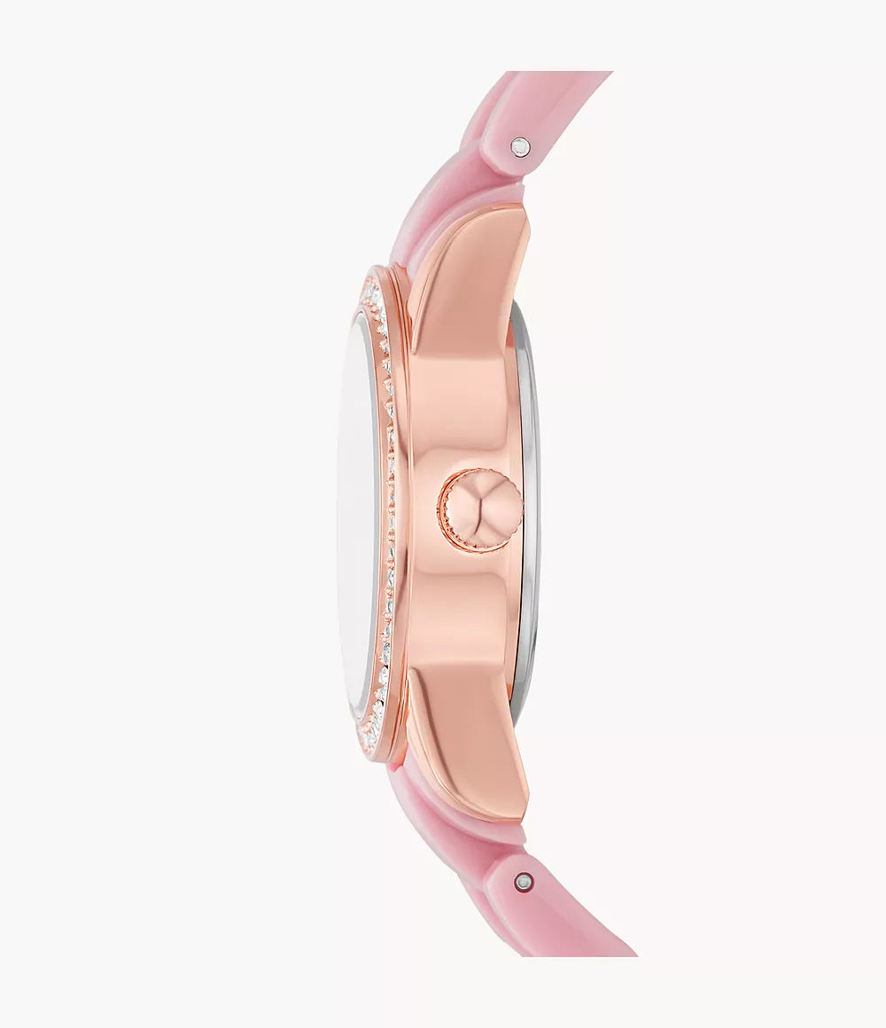 Skechers Women's Palisades Watch with Blush Plastic Bracelet and Rose Gold-Tone Case SR6279