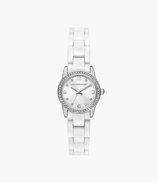 Skechers Women's Palisades  Watch with White Strap and Silver-Tone Case SR6280