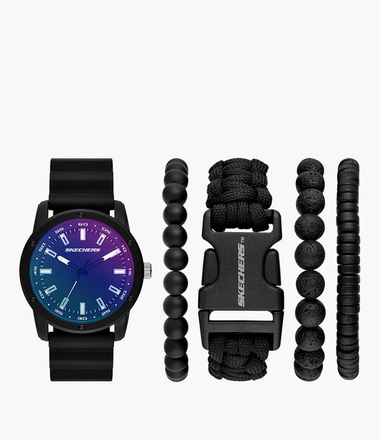 Skechers Men's Gift Sets Watch with Black Strap and Case with Laser Crystal with Bracelet Accessories SR9083