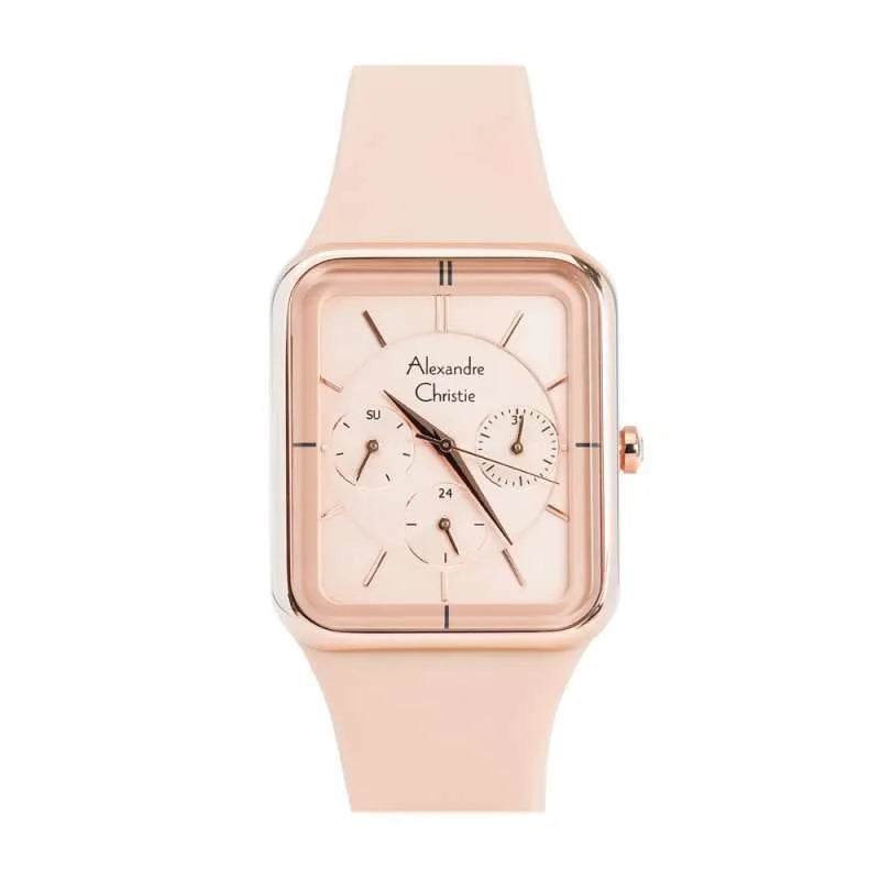 Alexandre Christie AC 2744 BF RRGRG Ladies Pink Pastel Dial Pink Pastel Rubber Strap