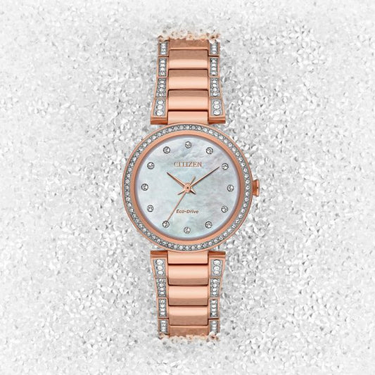 Citizen Eco-Drive Crystal Mother of Pearl Dial Ladies Watch EM0843-51D