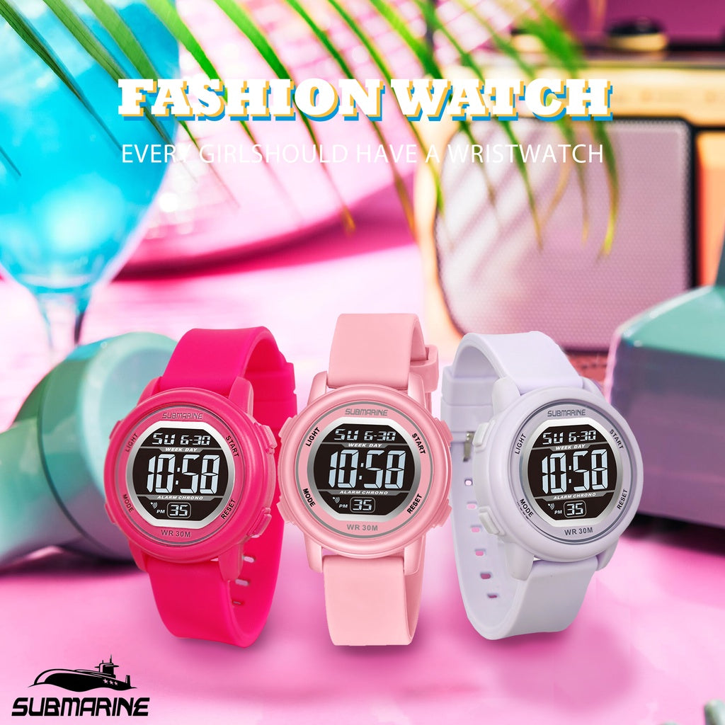 SUBMARINE Fashion Cute Watch Kids Watch Digital Watch Sports EL Light Waterproof