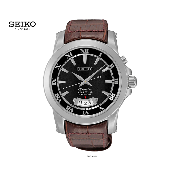 SEIKO MEN PREMIER QUARTZ PERPETUAL CALENDAR LEATHER STRAP AUTHENTIC WATCH SNQ149P1